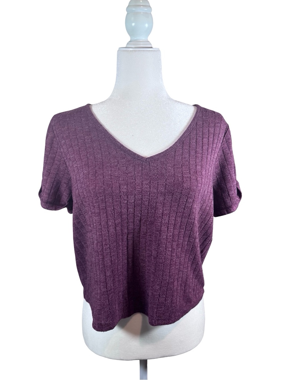 Cotton On Plum Ribbed V-Neck Crop Top